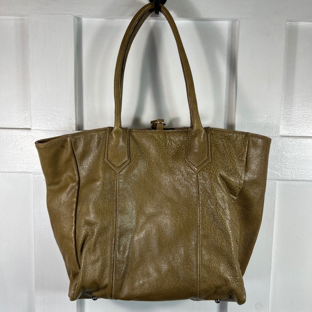 Lauren Merkin Olive Green Pebbled Leather Tote Bag Large Slouchy Shoulder Bag